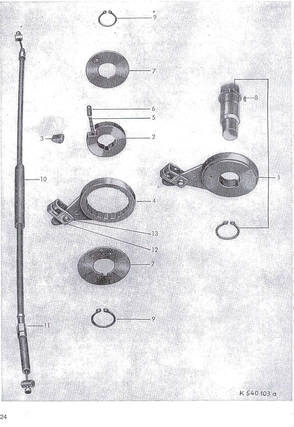 Explosietekening Bremsantrieb Kreidler Florett Eitank (K53/K54) t/m 1966