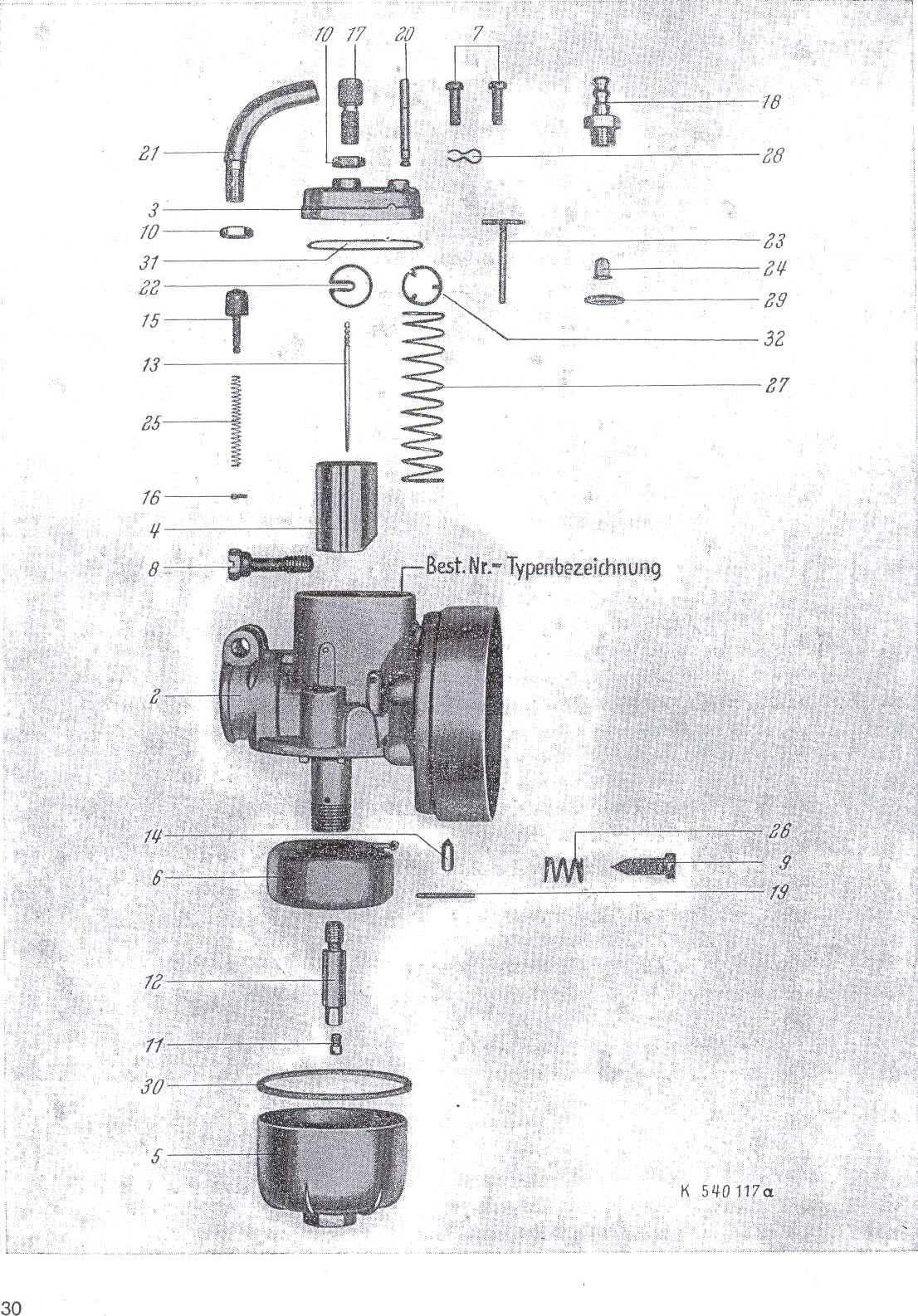 Explosietekening Vergaser 15 ® Kreidler Florett Eitank (K53/K54) t/m 1966