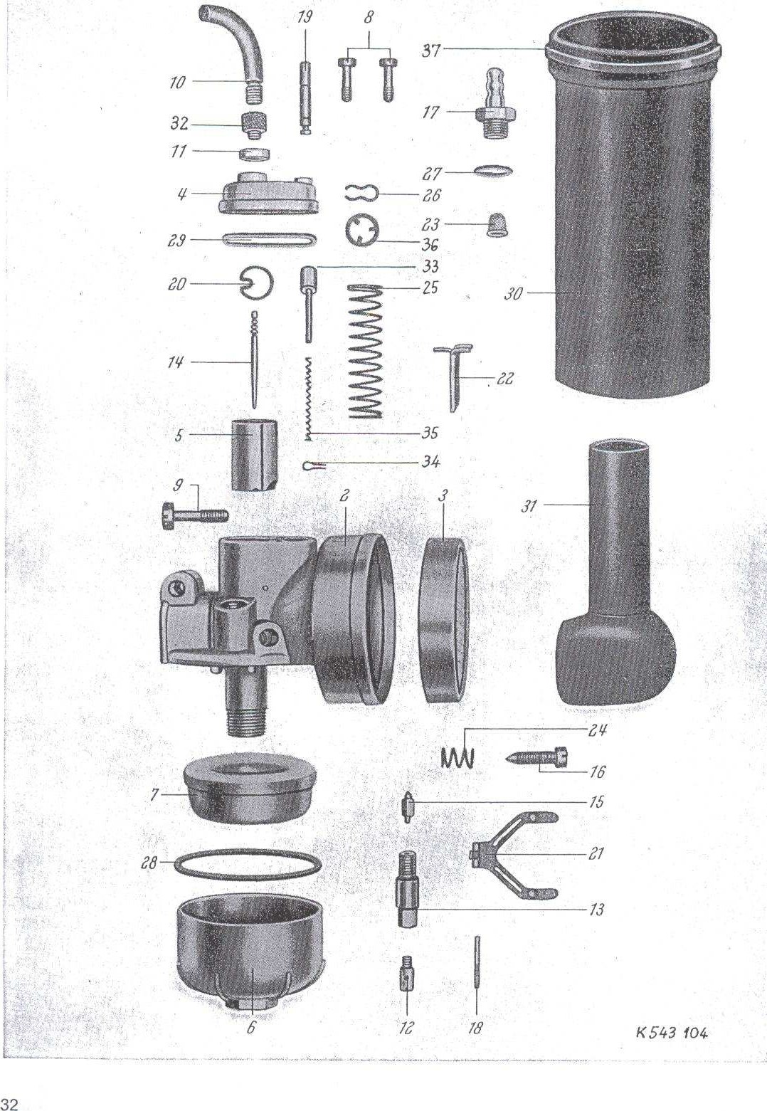 Explosietekening Vergaser 10 ® Kreidler Florett Eitank (K53/K54) t/m 1966