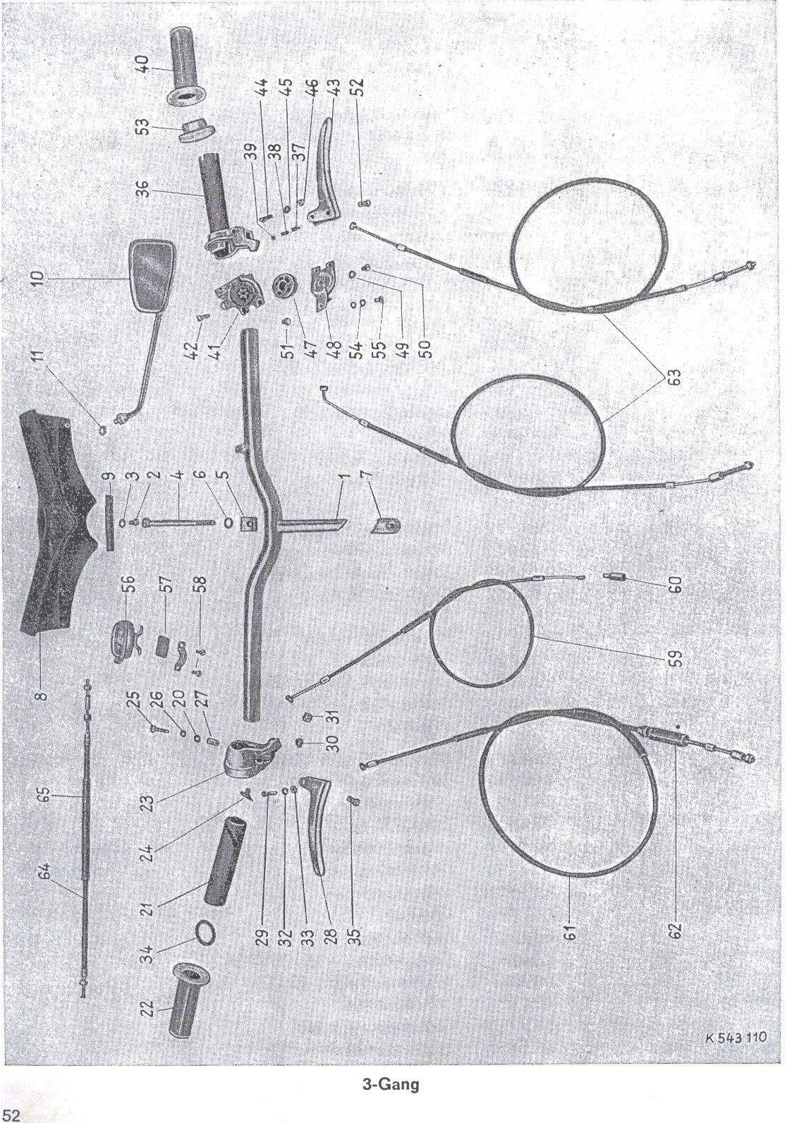 Explosietekening Lenker / Schaltdrehgriff Kreidler Florett Eitank (K53/K54) t/m 1966
