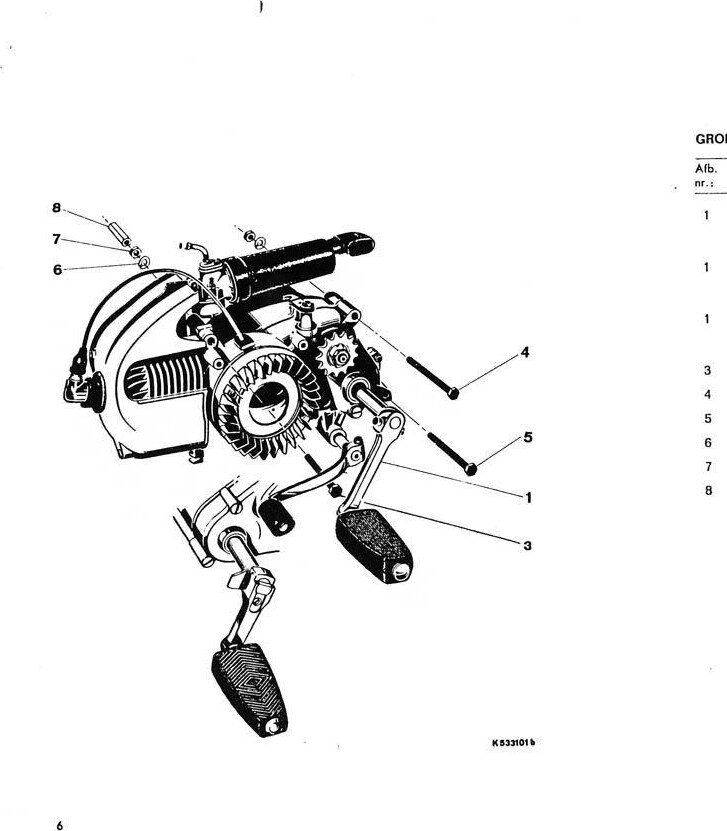 Explosietekening Complete motor. 3 versnellingen Kreidler Florett 1963-1969 (Eitank, tussenmodel en buffeltank)