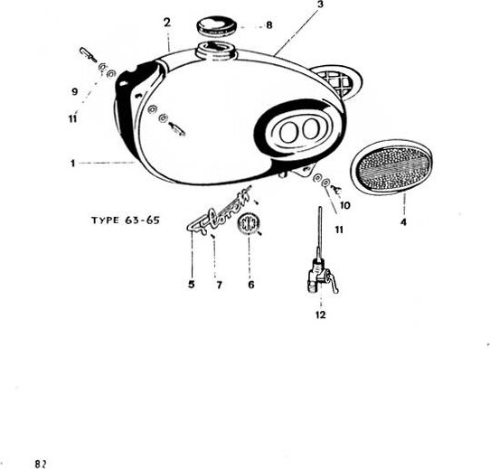Explosietekening Brandstoftank Kreidler Florett 1963-1969 (Eitank, tussenmodel en buffeltank)