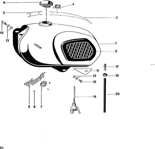 Explosietekening Brandstoftank kb Kreidler Florett 1963-1969 (Eitank, tussenmodel en buffeltank)