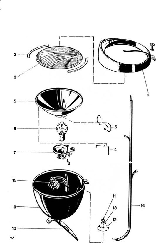 Explosietekening Verlichting Kreidler Florett 1963-1969 (Eitank, tussenmodel en buffeltank)