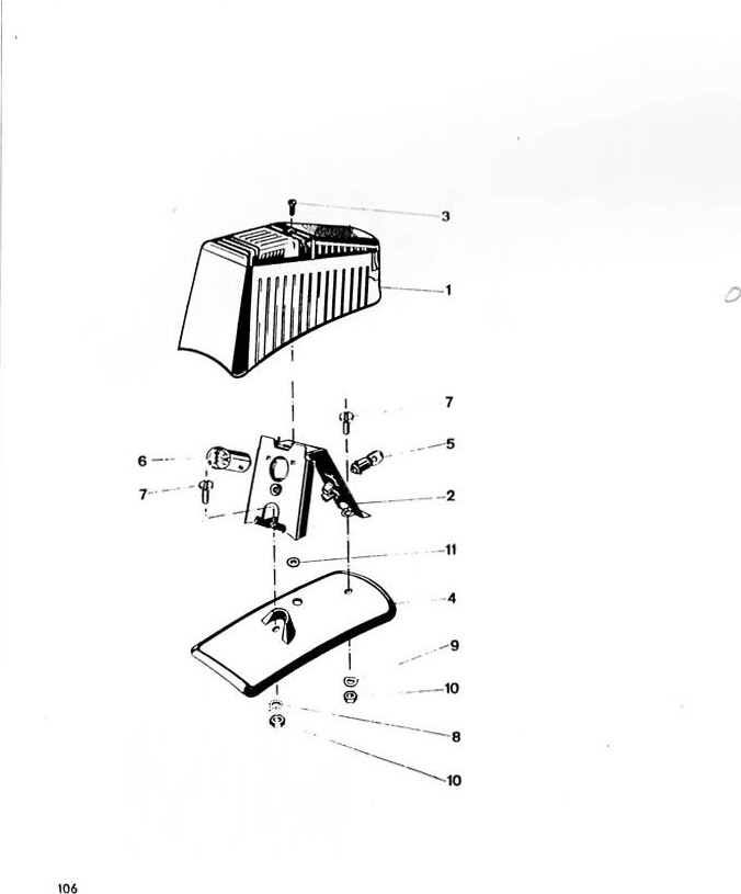 Explosietekening Verlichting, achtenlicht Kreidler Florett 1963-1969 (Eitank, tussenmodel en buffeltank)