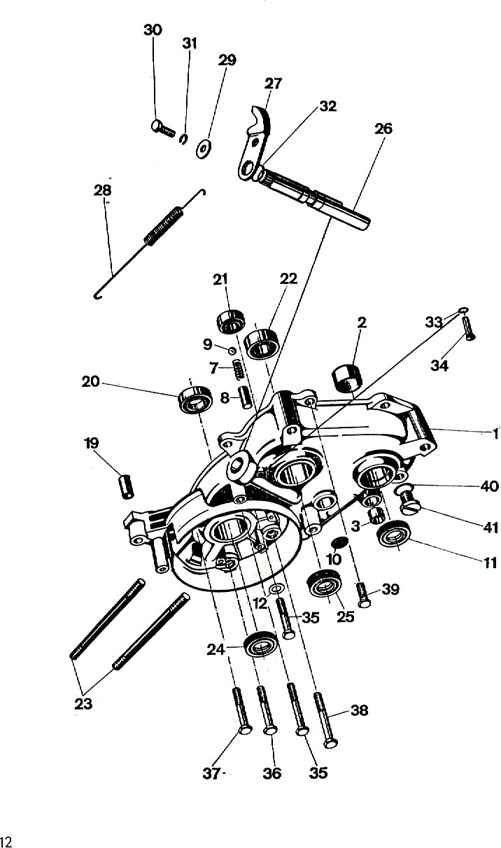 Explosietekening Carterhelft links Kreidler Florett bromfiets 1972 (3 en 4 versnellingen)