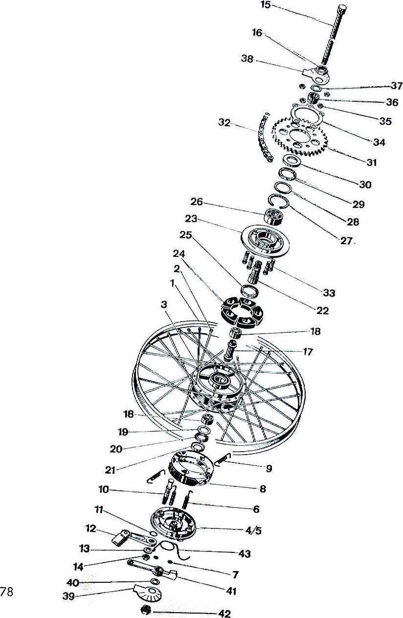 Explosietekening ACHTERWIEL 21 06 1129 stofdeksel 1 Kreidler Florett bromfiets 1972 (3 en 4 versnellingen)