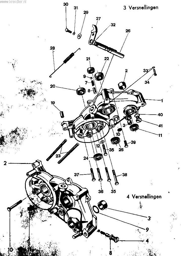 Explosietekening Carterhelft links 3 versnellingen Kreidler Florett vanaf 1974 (RS, RM, RMC, LF, LH)