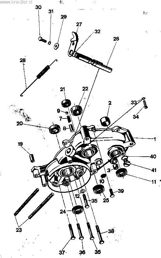 Explosietekening Carterhelft links Kreidler Florett vanaf 1974 (RS, RM, RMC, LF, LH)