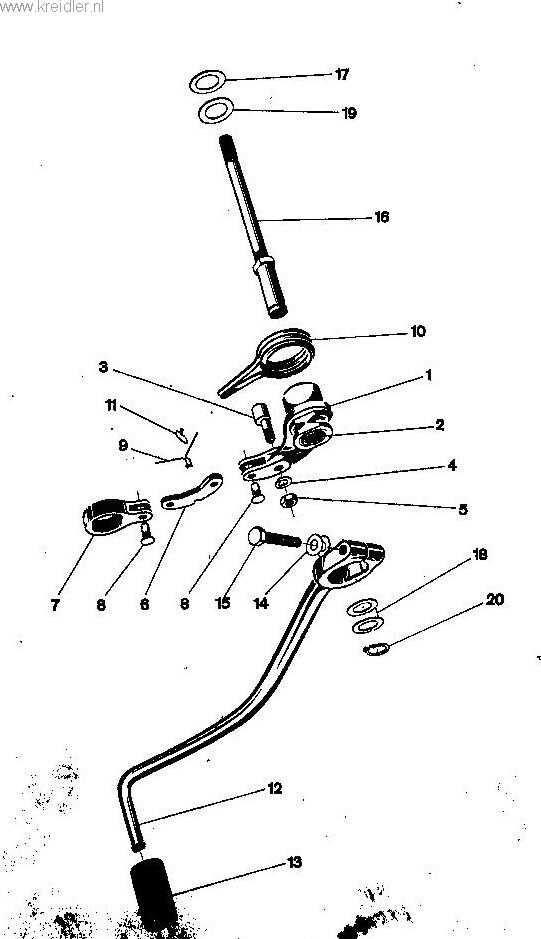 Explosietekening Voetschakelpedaal compleet 4 versnelling Kreidler Florett vanaf 1974 (RS, RM, RMC, LF, LH)