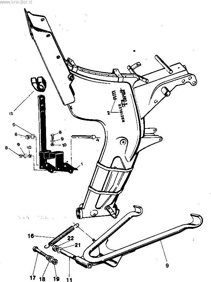 Explosietekening Frame 1973 Kreidler Florett vanaf 1974 (RS, RM, RMC, LF, LH)
