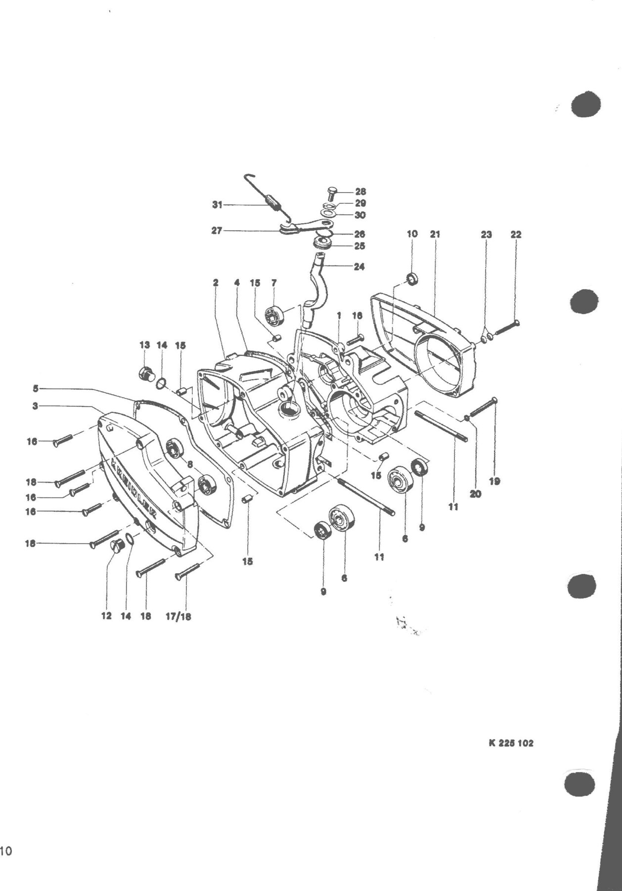 Explosietekening Motor / Motorgehäuse Kreidler Flory MF2/MF4 en Moped MP1/MP2 (1970-1975)