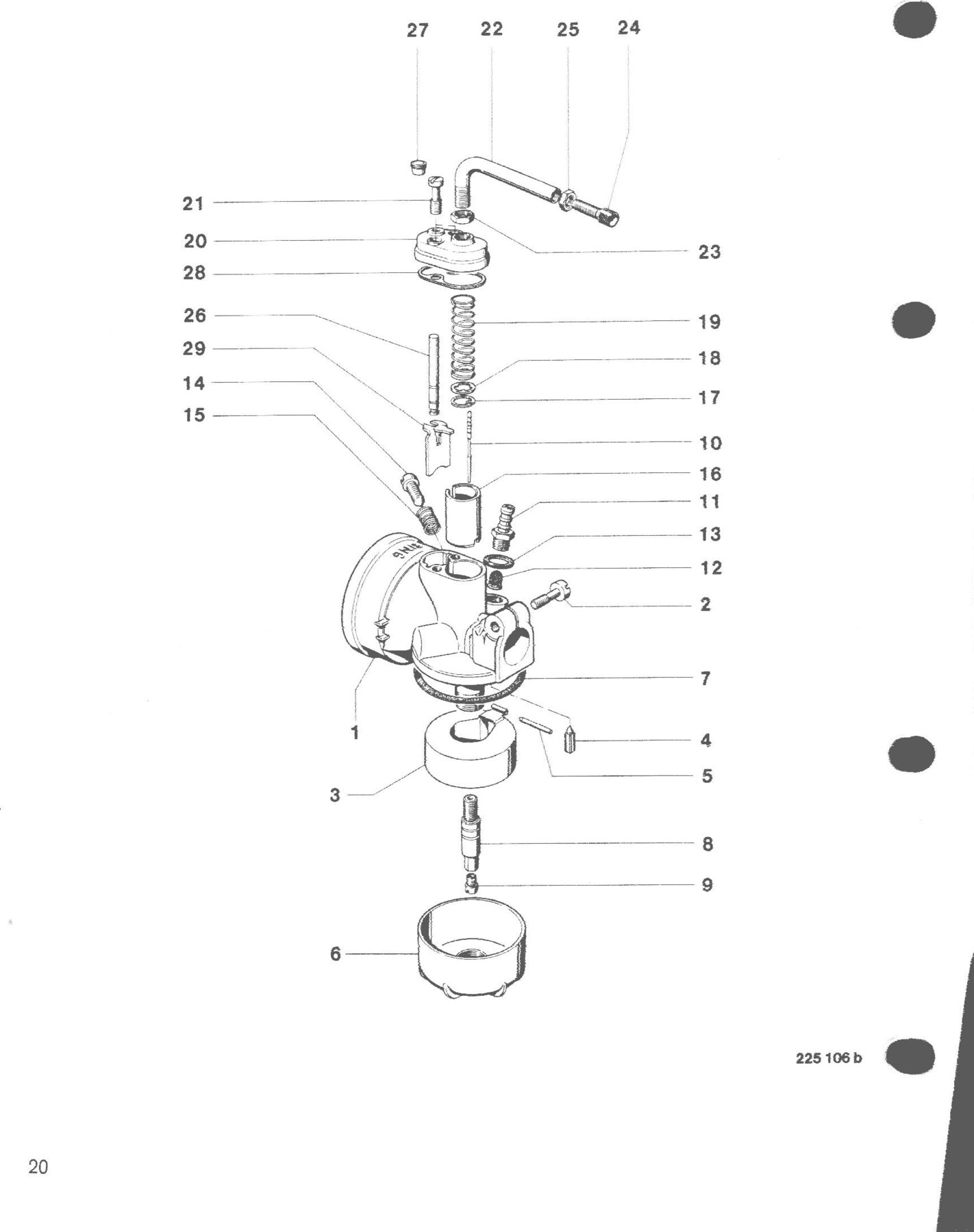 Explosietekening Motor / Vergaser Kreidler Flory MF2/MF4 en Moped MP1/MP2 (1970-1975)