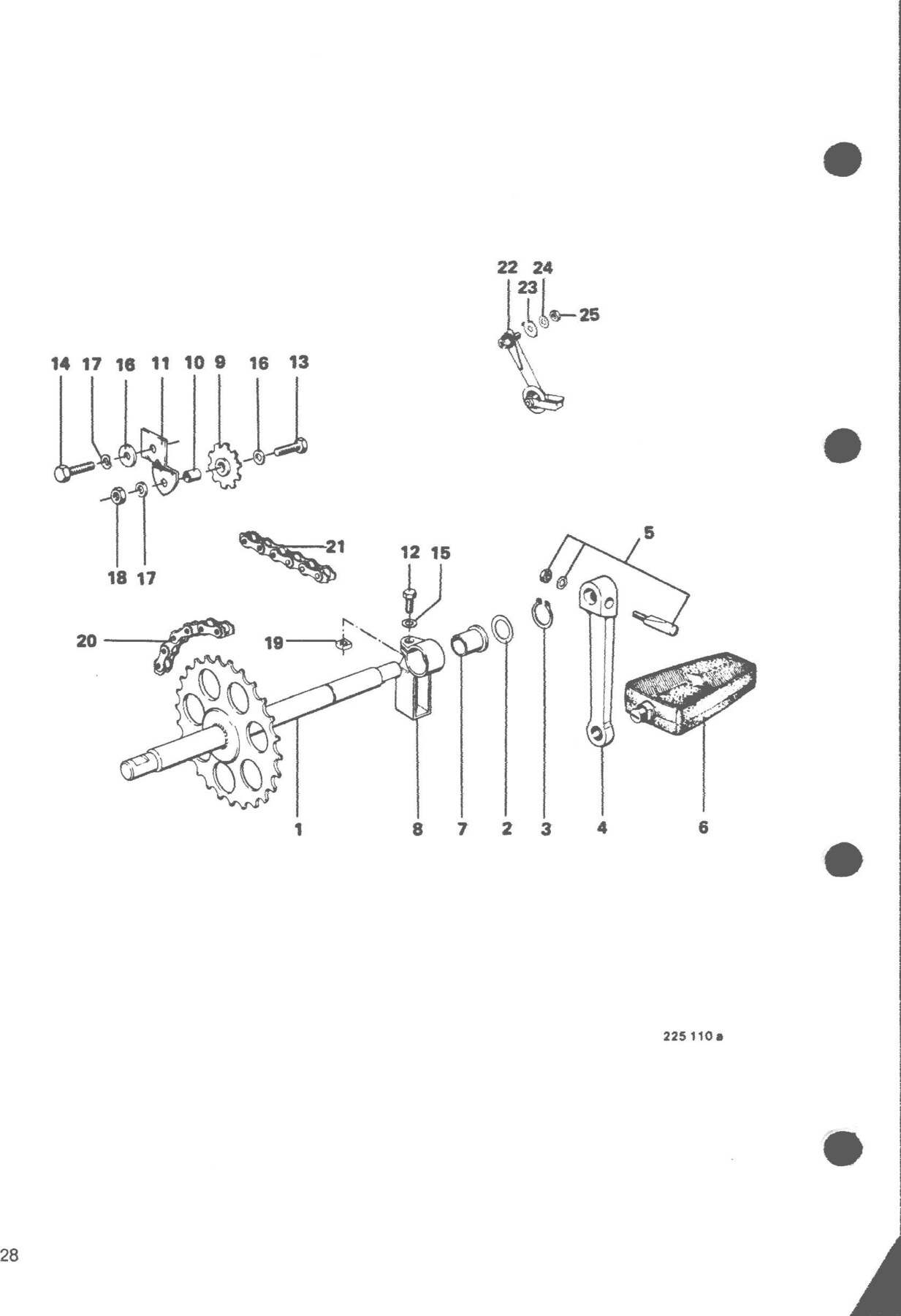 Explosietekening Hauptrahmen / Tretantrieb, Kettenführung Kreidler Flory MF2/MF4 en Moped MP1/MP2 (1970-1975)
