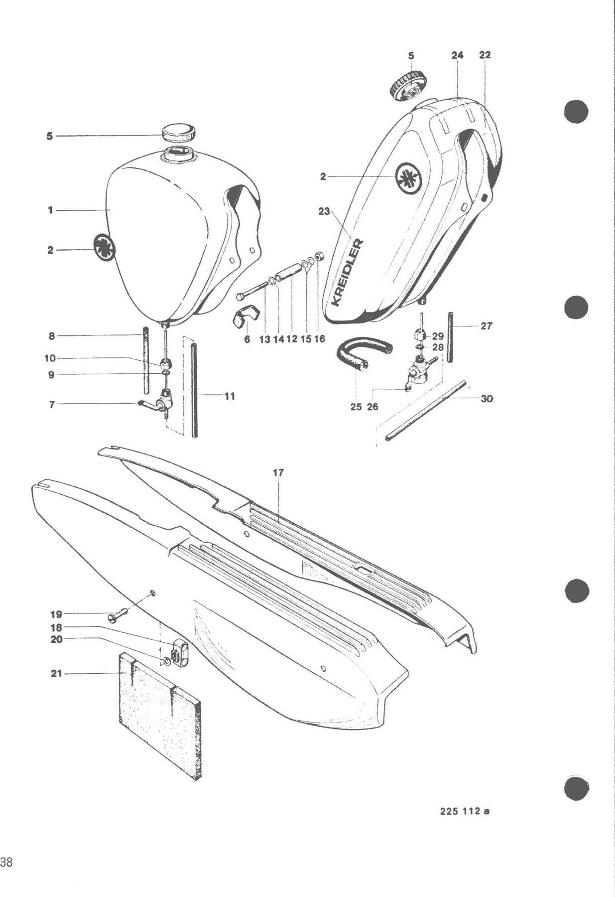 Explosietekening Kraftstoffanlage, Motorverkleidung Kreidler Flory MF2/MF4 en Moped MP1/MP2 (1970-1975)