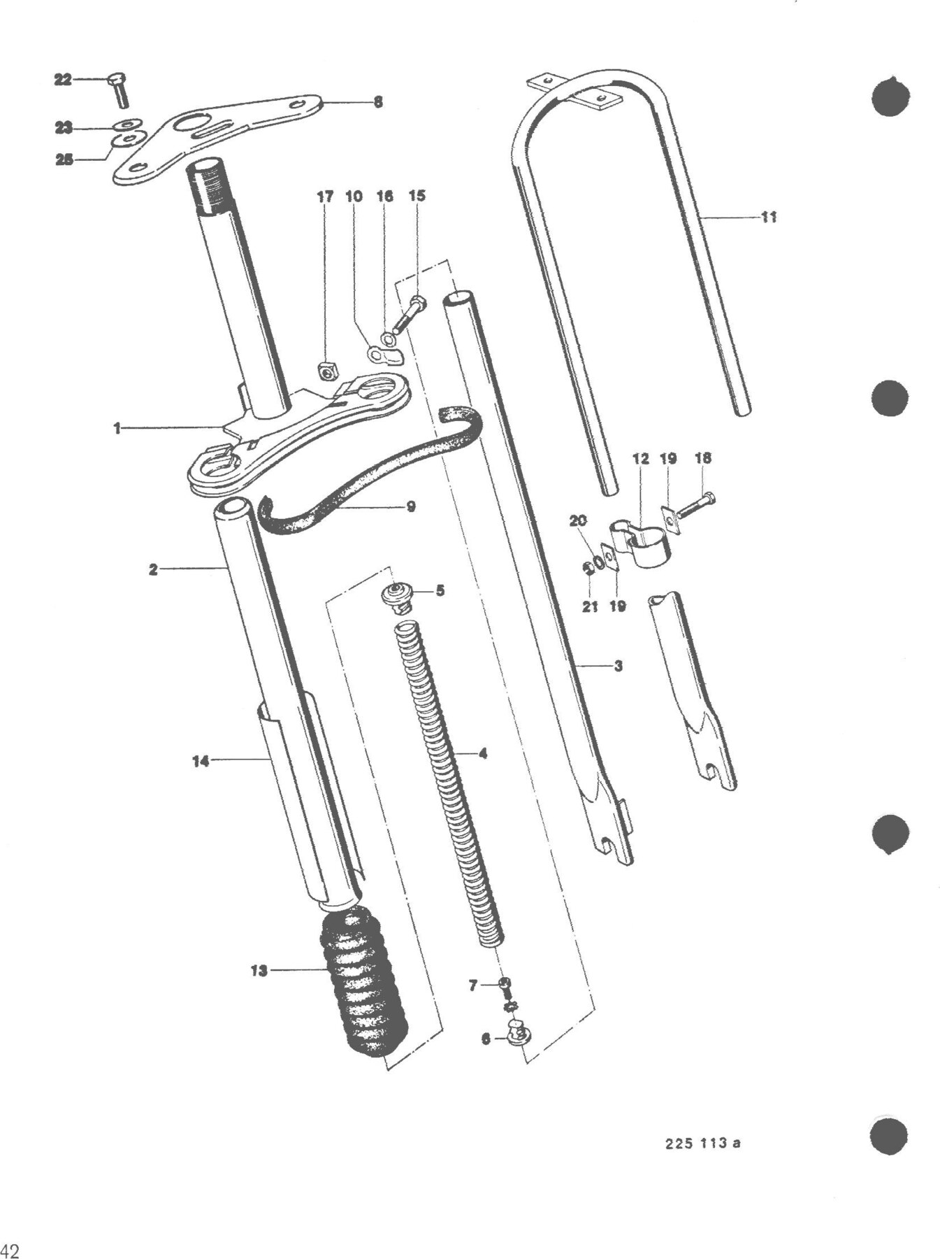 Explosietekening Teleskopgabel Kreidler Flory MF2/MF4 en Moped MP1/MP2 (1970-1975)