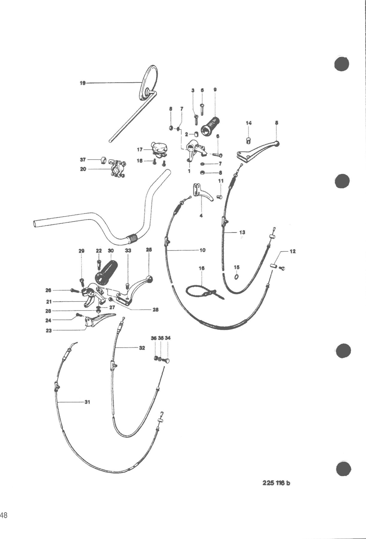 Explosietekening Lenker / Doppelhebel, Startkupplungshebel, Anwerf-Kupplungszug Kreidler Flory MF2/MF4 en Moped MP1/MP2 (1970-1975)