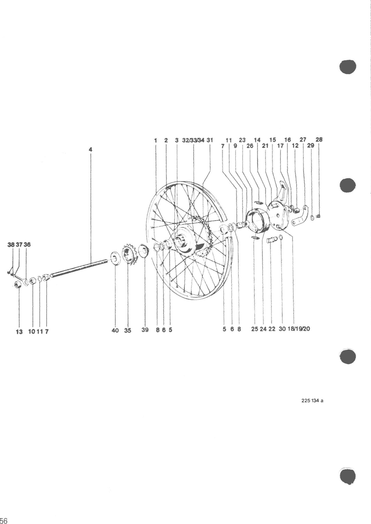 Explosietekening Hinterrad Nr. Nr. MF 4 und Kreidler Flory MF2/MF4 en Moped MP1/MP2 (1970-1975)