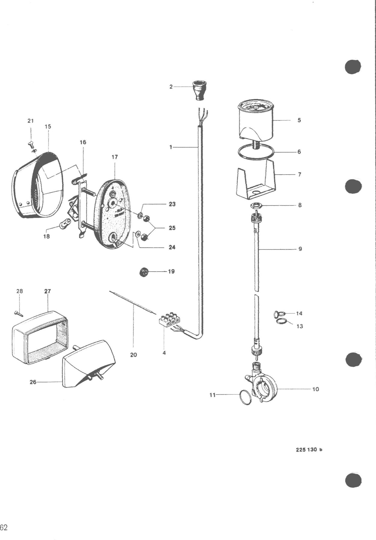 Explosietekening Elektrische Anlage / Kabelstrang, Tachometeranlage Kreidler Flory MF2/MF4 en Moped MP1/MP2 (1970-1975)