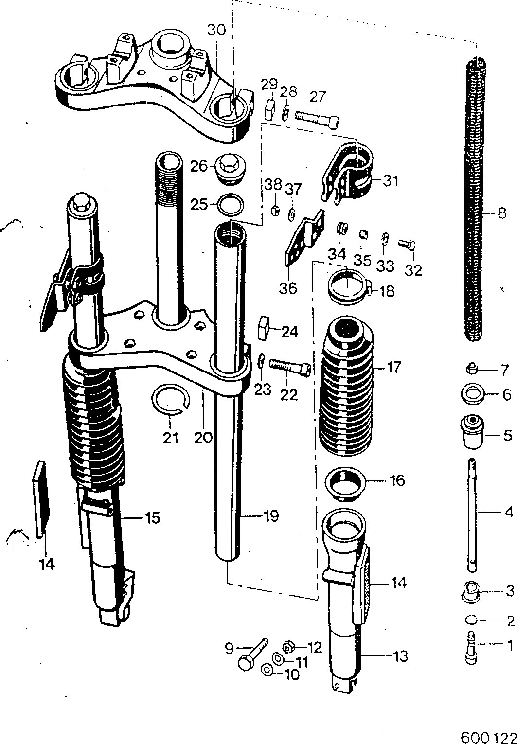 Explosietekening Teler vel / Telegabei vollst, , Scheinwerferhalter, Zei tenstrahier Kreidler LK 600