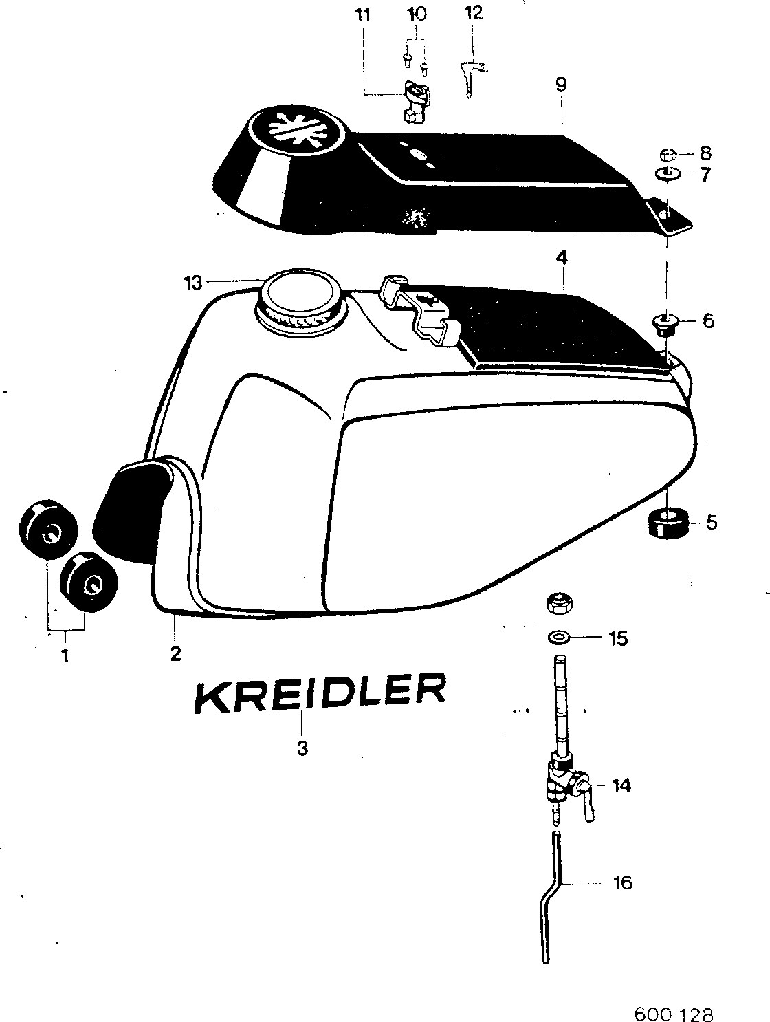 Explosietekening Krafistoffanlage / Kraftstofftehälter, Kraftstoff- hahn Kreidler LK 800