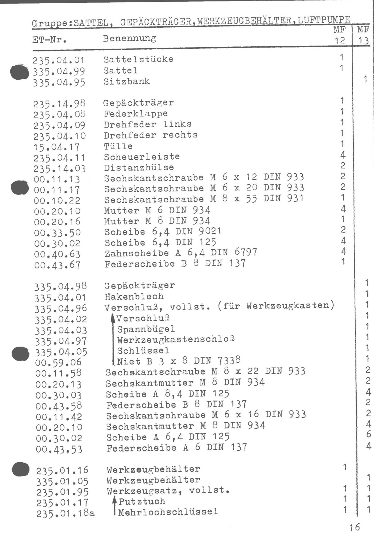 Explosietekening Sattel, gepäckträger, werkzeugbehälter, luftpumpe Kreidler Mofa/Moped 2 versnellingen automaat