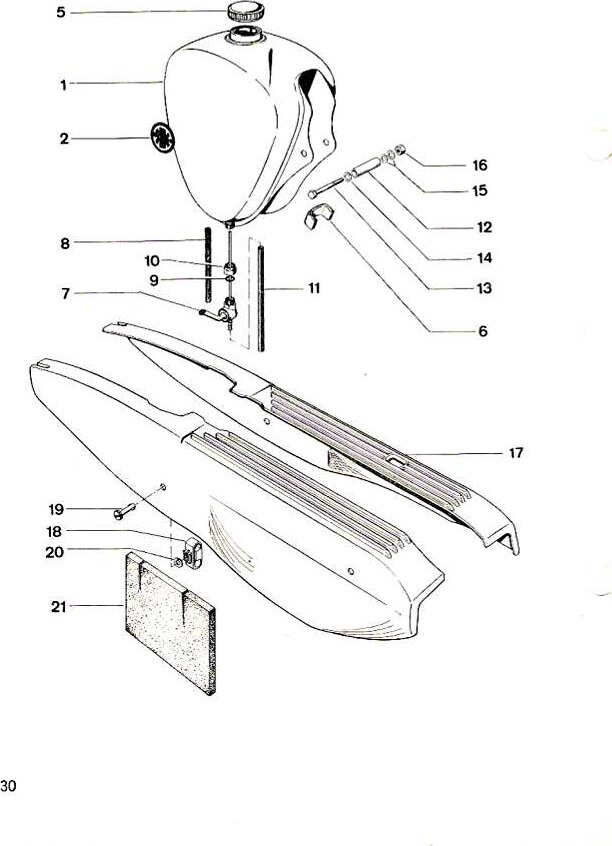Explosietekening Benzinetank, motorschermen ab Kreidler MP3 (1969-1972)