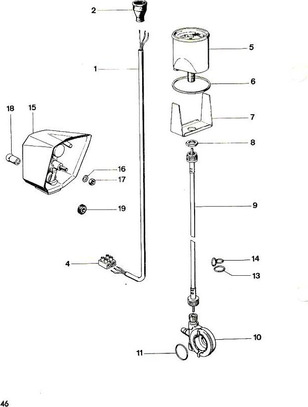 Explosietekening Bedrading, tellerklok, achterlicht Kreidler MP3 (1969-1972)