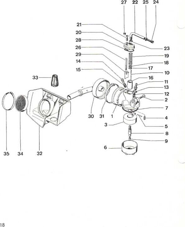 Explosietekening Carburateur, aanzuigdemper Kreidler MP3 (1969-1972)