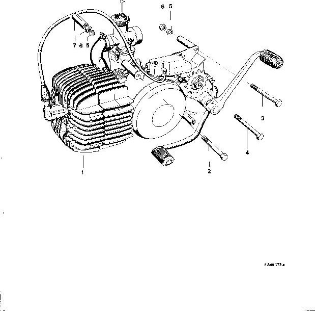 Explosietekening Motor / Motor mit Befestigungsteilen Kreidler Florett RS-G, RSH-G en RSH-GS vanaf 1978
