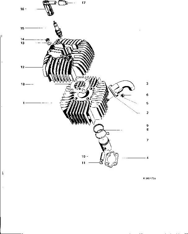 Explosietekening Motor / Zylinder, Kolben, Zylinderkopf Zündkerze Kreidler Florett RS-G, RSH-G en RSH-GS vanaf 1978