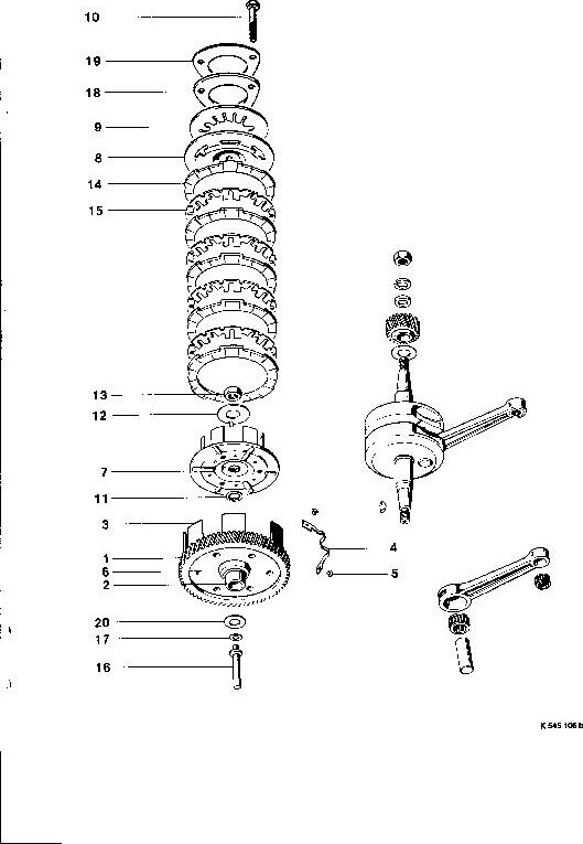 Explosietekening Motor / Primärantrieb, Kupplung Kreidler Florett RS-G, RSH-G en RSH-GS vanaf 1978