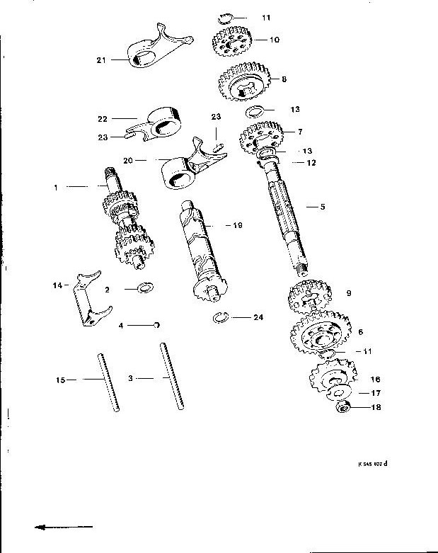 Explosietekening 3 Motor / Vorgelegewelle, Keilwelle, Ketten- ritzel, Schaltwalze mit Kreidler Florett RS-G, RSH-G en RSH-GS vanaf 1978