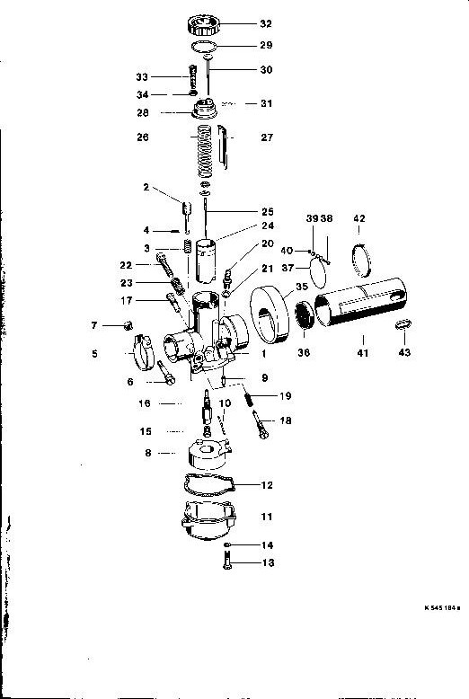 Explosietekening Motor / Vergaser 20, Vorkamner Kreidler Florett RS-G, RSH-G en RSH-GS vanaf 1978