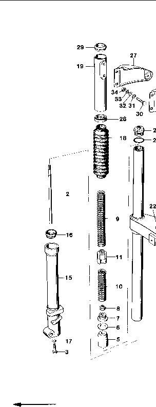 Explosietekening Telegkopgabel / Telegabel, Scheinwerferhalter Kreidler Florett RS-G, RSH-G en RSH-GS vanaf 1978
