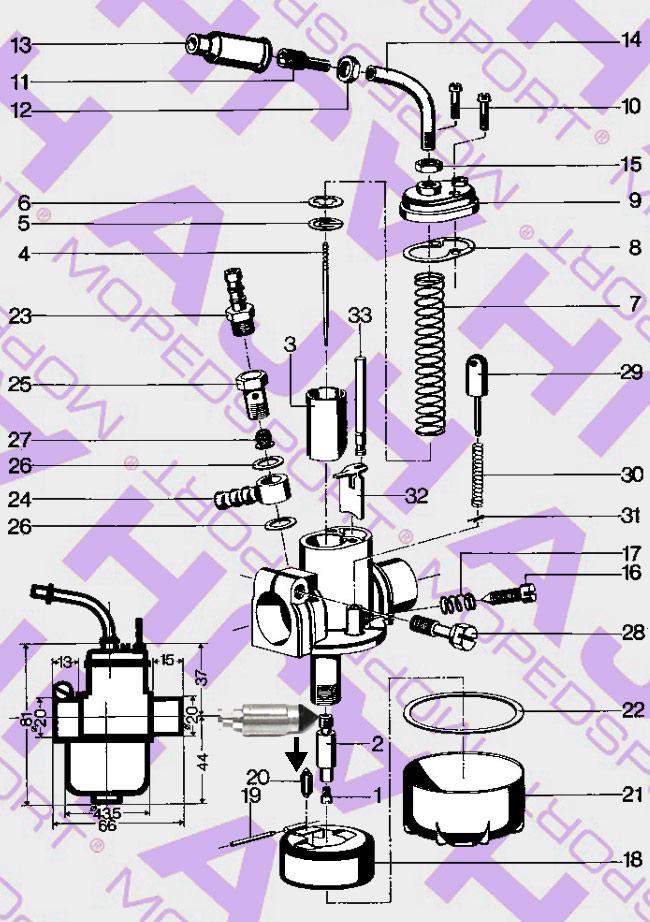 BING/PUCH MAXI/BROMFIETS/KREIDLER NR 20 Vlotternaald 47-032 1-15-103 1-15-46 1-12-232 12/15MM CARBURATEUR voor Kreidler
