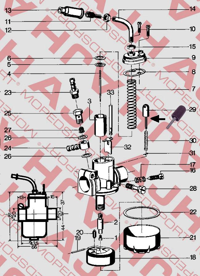 BING/PUCH MAXI/BROMFIETS/KREIDLER NR 29 Tickler48-809 1-17-54 1-16-59 1-15-46 1-12-232 1-12-210 1-10-77 10-12-15-16-17MM 10/12/15/16/17MM CARBURATEUR voor Kreidler