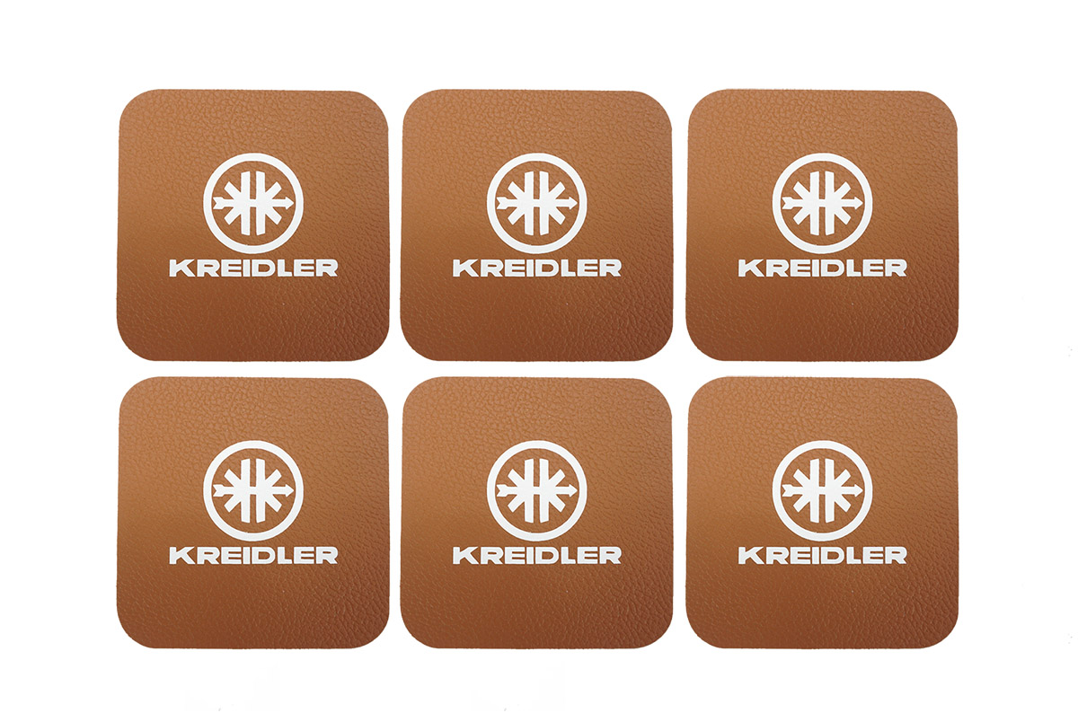KREIDLER Onderzetters set 6 stuks nepleer Cognac - Kreidler logo - Kreidler onderdeel